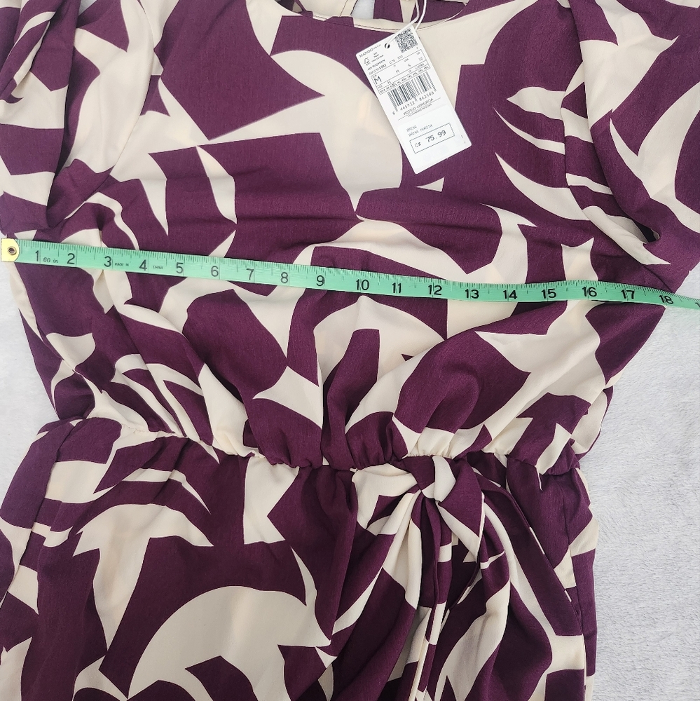 MANGO Purple Cream Abstract Print Lightweight Long Sleeve Mini Dress Medium NWT - Picture 11 of 15
